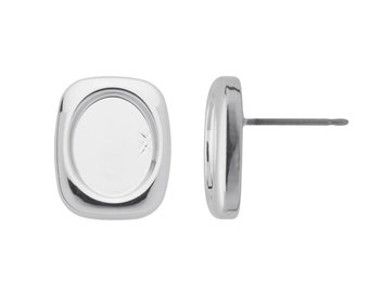 Rounded Rectangle Earstud with 10x8mm Cup Blank (without scroll), Rhodium Plated