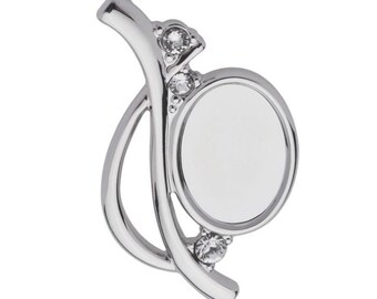 Oval Pendant with Facet Glass with 18x13mm Cup Blank for cabochon, Silver Plated, Rhodium Plated