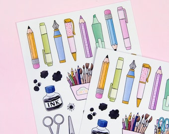 Planner Pens & Tools Deco Stickers - Stationery Lover Sticker Sheet - Hand drawn Illustrations of Pencils Markers - Swedish Design by Willwa