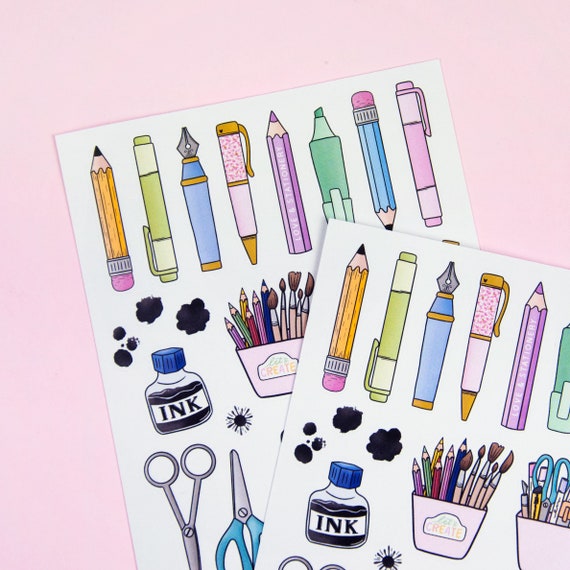 Planner Pens & Tools Deco Stickers - Stationery Lover Sticker Sheet - Hand drawn Illustrations of Pencils Markers - Swedish Design by Willwa