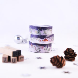 Winter Wonderland - Cinta washi navideña de 15 mm x 10 m - Escena nocturna navideña nevada con simpáticos personajes - Diseño sueco de Willwa