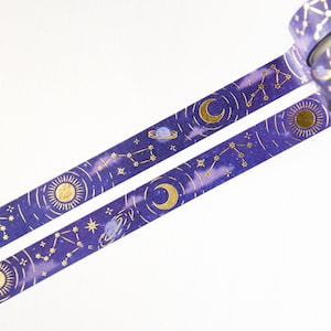 Dreamy Constellations 15 mm x 10 m washi-tape - goudfolie Celestial washi - Sun Moon Stars & Constellation - Zodiac - Swedish Design by Willwa