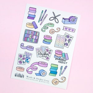 Washi & Sticker Love Deco Stickers - Stationery Lover Sticker Sheet - Hand drawn Illustrations of Washi Tapes - Swedish Design by Willwa