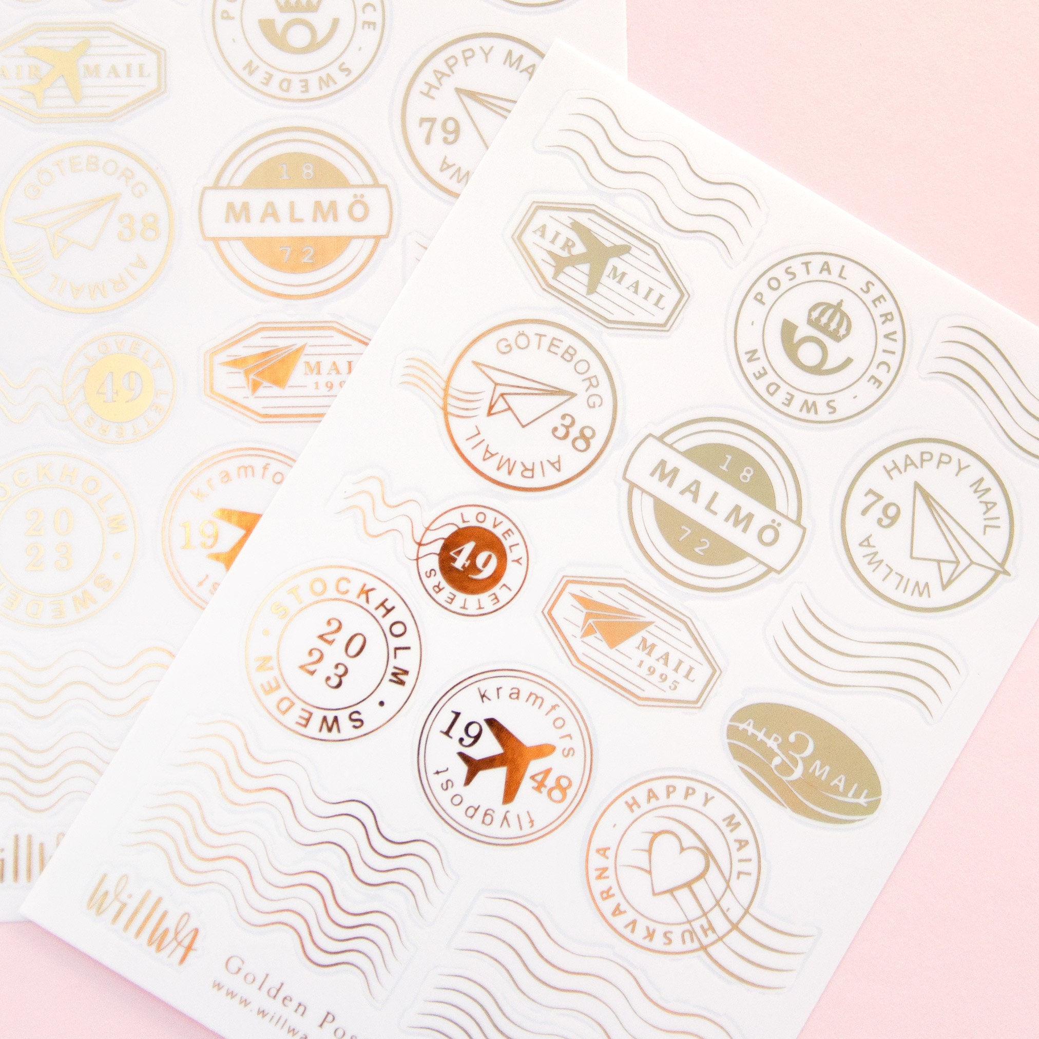 Golden Postal Stamps Deco Stickers - Gold Foil Stamps on Transparent ...