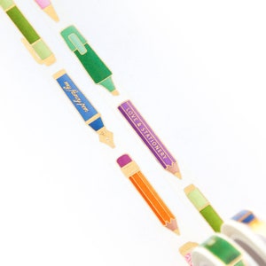My Pen Collection 10mm x 10m Foil Washi Tape - Handdrawn Pen and Pencils Illustrations - Markers - Fountain Pen - Swedish Design by Willwa