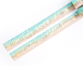 Good Vibes 15mm x 10m washi tape - Gold Foil Sea Quotes - Beach Background - Ocean Air Salty Hair - High tides - Swedish Design by Willwa