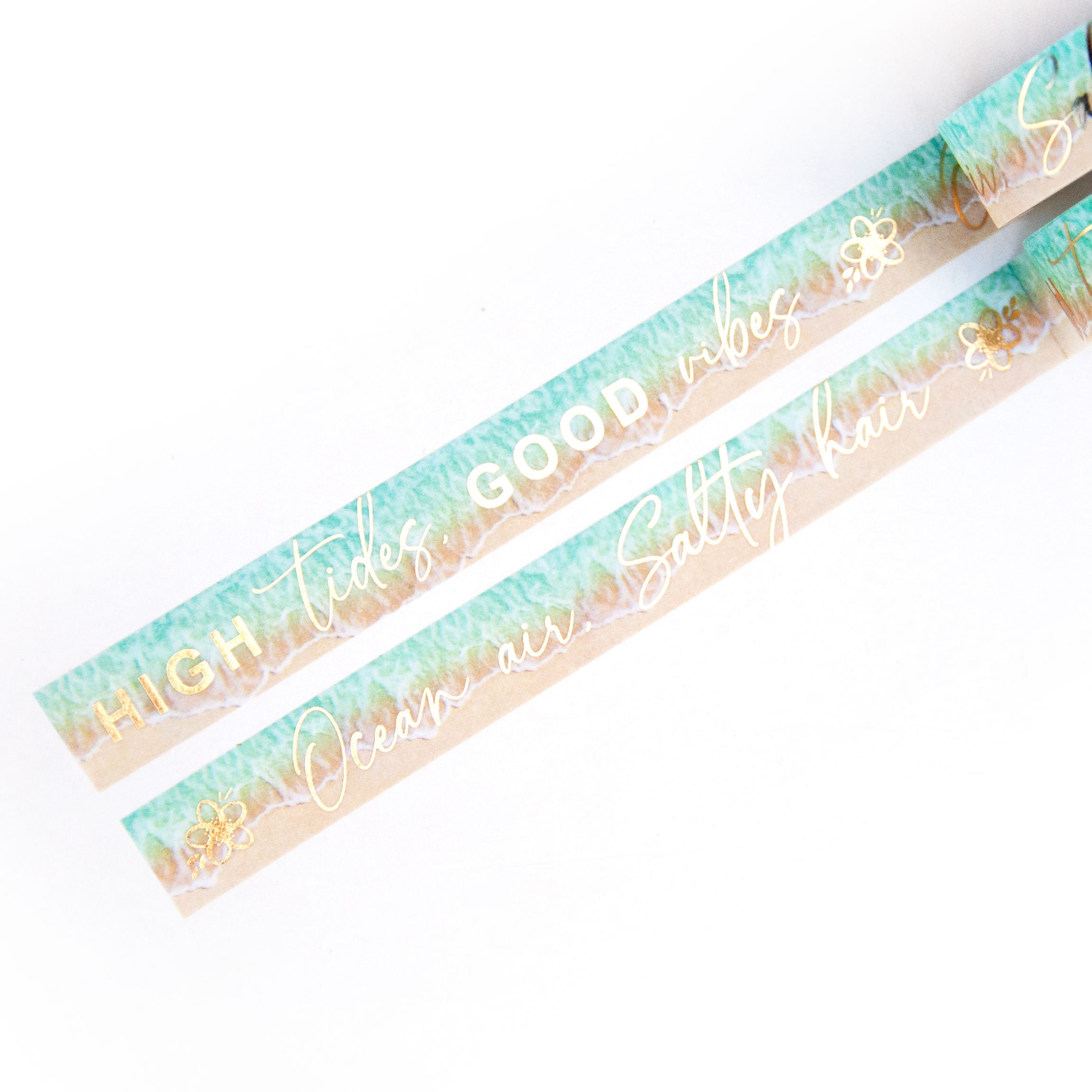 Good Vibes 15mm x 10m washi tape - Gold Foil Sea Quotes - Beach Background - Ocean Air Salty Hair - High tides - Swedish Design by Willwa