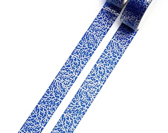 Crystal Trees Silver Foiled Washi Tape 15mm x 10m - Blue Background and Silver Foil pattern of Winter Trees - Swedish design by Willwa