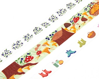 The Forest Collection washi tape - Mushroom Season, Blueberry Forest, Rain Boots Adventure - Fall Washi Tape Set Perfect for Nature Lovers