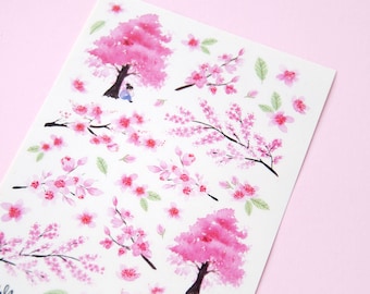 Cherry Blossom Festival Stickers - Spring Floral Sticker Sheet - Sakura Flowers Cherry Blossom Trees and Branches - Swedish Design by Willwa
