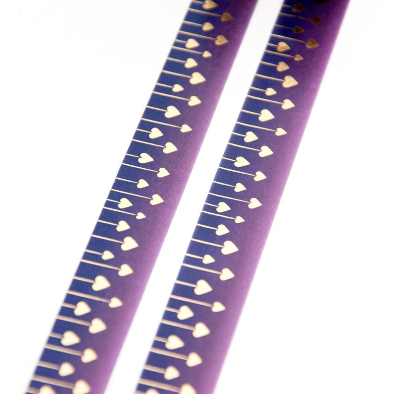 Heart Strings 15mm x 10m washi tape with Gold Foil Hanging Hearts on a Dark Purple Gradient Background Love Swedish Design by Willwa image 5