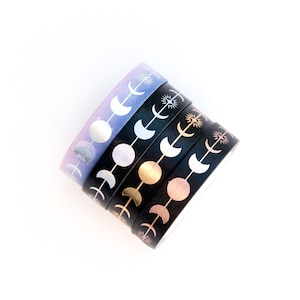 Luna Washi Tape 10 mm x 10 m Gold Bronze Holo & Silberfolie - Mondphasen und Sterne mit Folie - Himmlisches Design by Willwa