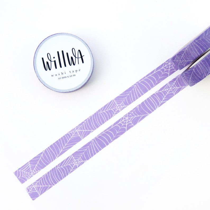 Spider Web washi tape 10mmx10m White Spider Web Threads on a Purple Background Halloween and Fall Collection Swedish Design by Willwa image 5