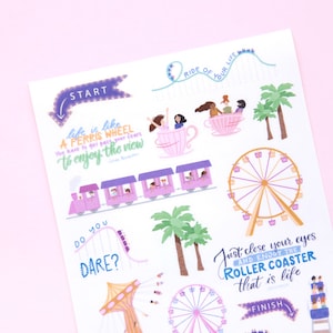 Roller Coaster Thrills Deco Stickers - Amusement Park Lover Sticker Sheet - Fun Roller Coaster Rides - Palm Trees - Swedish Design by Willwa