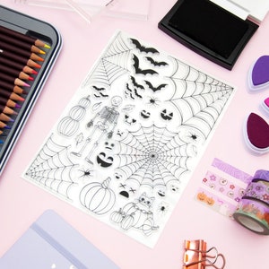 Halloween Mix Stamps - Clear Stamp Sheet - Spider web stamps - Spooky Halloween Stamps - Bujo & Planner Stamps - Swedish Design by Willwa