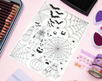 Halloween Mix Stamps - Clear Stamp Sheet - Spider web stamps - Spooky Halloween Stamps - Bujo & Planner Stamps - Swedish Design by Willwa