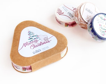 Holiday Washi Tape Gift Box - Christmas set of 3 washi tapes 15mmx10m - Includes patterns with cookies, winter scene and gifts