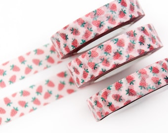 Tiny Strawberries 10mm x 10m washi tape - Summer Fruits - Cute Red Strawberry Pattern on Pink Background - Swedish Design by Willwa