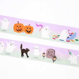 Ghost Hour Washi Tape 15mmx10m - Leuke en leuke Halloween Washi met Ghost - Snoep eten en feesten - Cat Ghost - Zweeds ontwerp door Willwa
