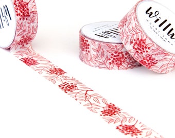 Red Rowan Berry 15mm x 10m washi tape - Floral & Nature Pattern - Red Berries masking tape - Rowan Tree deco tape - Swedish Design by Willwa