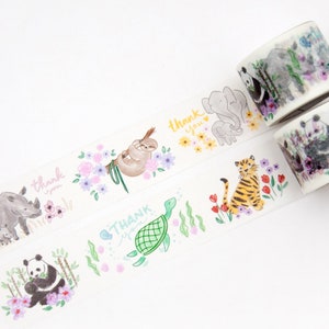 Nastro Washi Thank You Animals da 30 mm x 10 m - Simpatiche illustrazioni disegnate a mano - Beneficenza per gli animali in via di estinzione per il WWF - Design svedese Willwa