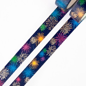 Feuerwerk 15 mm x 10 m Washi Tape mit Goldfolie - Buntes & Goldenes Feuerwerk am Winternachthimmel - Feiern - Schwedisches Design von Willwa