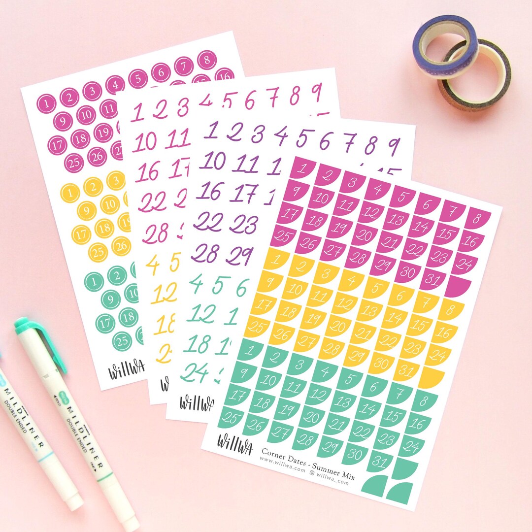 Summer Color Date Stickers - Functional Planner Stickers - Summer Color ...