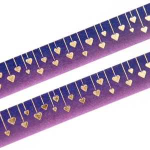 Heart Strings 15mm x 10m washi tape with Gold Foil Hanging Hearts on a Dark Purple Gradient Background Love Swedish Design by Willwa image 7