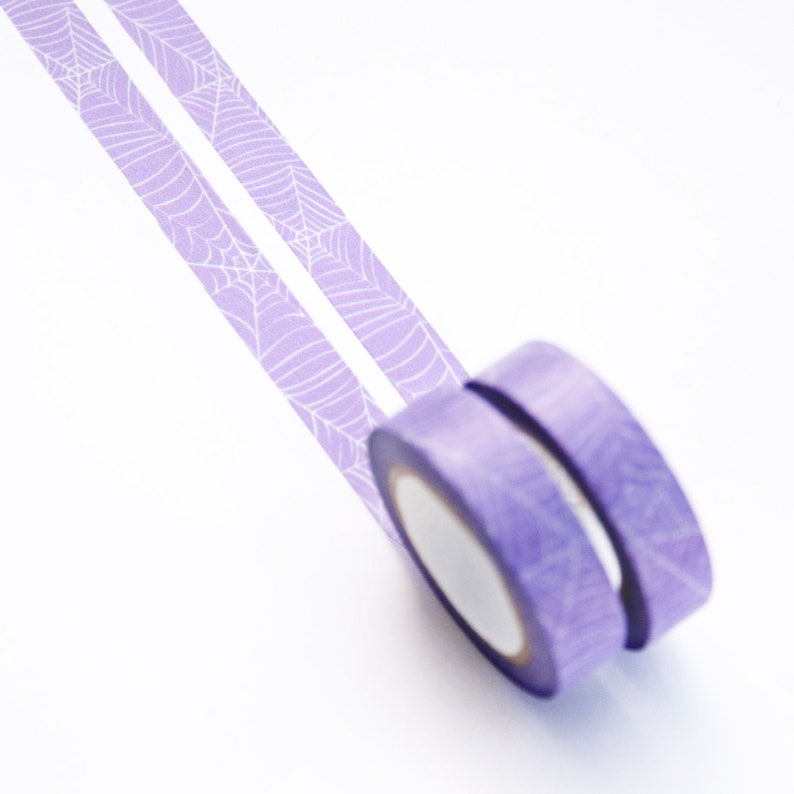 Spider Web washi tape 10mmx10m White Spider Web Threads on a Purple Background Halloween and Fall Collection Swedish Design by Willwa image 4