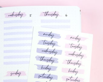 Days of the Week Stickers - Planning Sticker Sheet - Script text on Painted Pastel Color Background - Weekdays - Swedish Design by Willwa