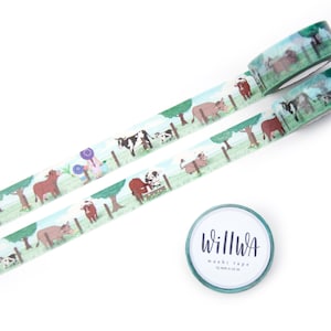 Grazende koeien Washi Tape 15mmx10m - Zomer op het platteland - Schattige dierentape - Koeien voeren op de boerderij - Zweeds ontwerp van Willwa
