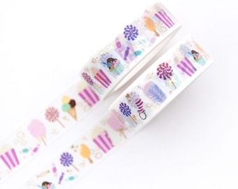 Sweet and Salty 15mm x 10m washi tape with Gold Foil - Carnival Candy - Popcorn and Cotton Candy - Funfair - Swedish Design by Willwa