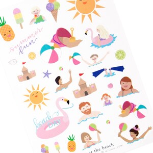 Playing at the Beach Deco Stickers - Summer and Beach Sticker Sheet - Bright Colored Stickers of a Fun Beach Day - Swedish Design by Willwa