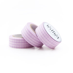 Roze washitape 15 mm x 10 m - pastelroze met paars raster - onregelmatig rasterpatroon - leuke washitape voor planner - Swedish Design by Willwa