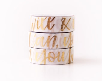 OOPS WASHI You Can You Will & You Did Quote 15mm x 10m washi tape - Gold Foil Motivational Quote - Brushlettering - Swedish Design by Willwa