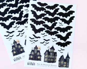 Bats and Haunted Houses Deco Stickers - Halloween Sticker Sheet - Transparent stickers - Autumn Planner Stickers - Swedish Design by Willwa