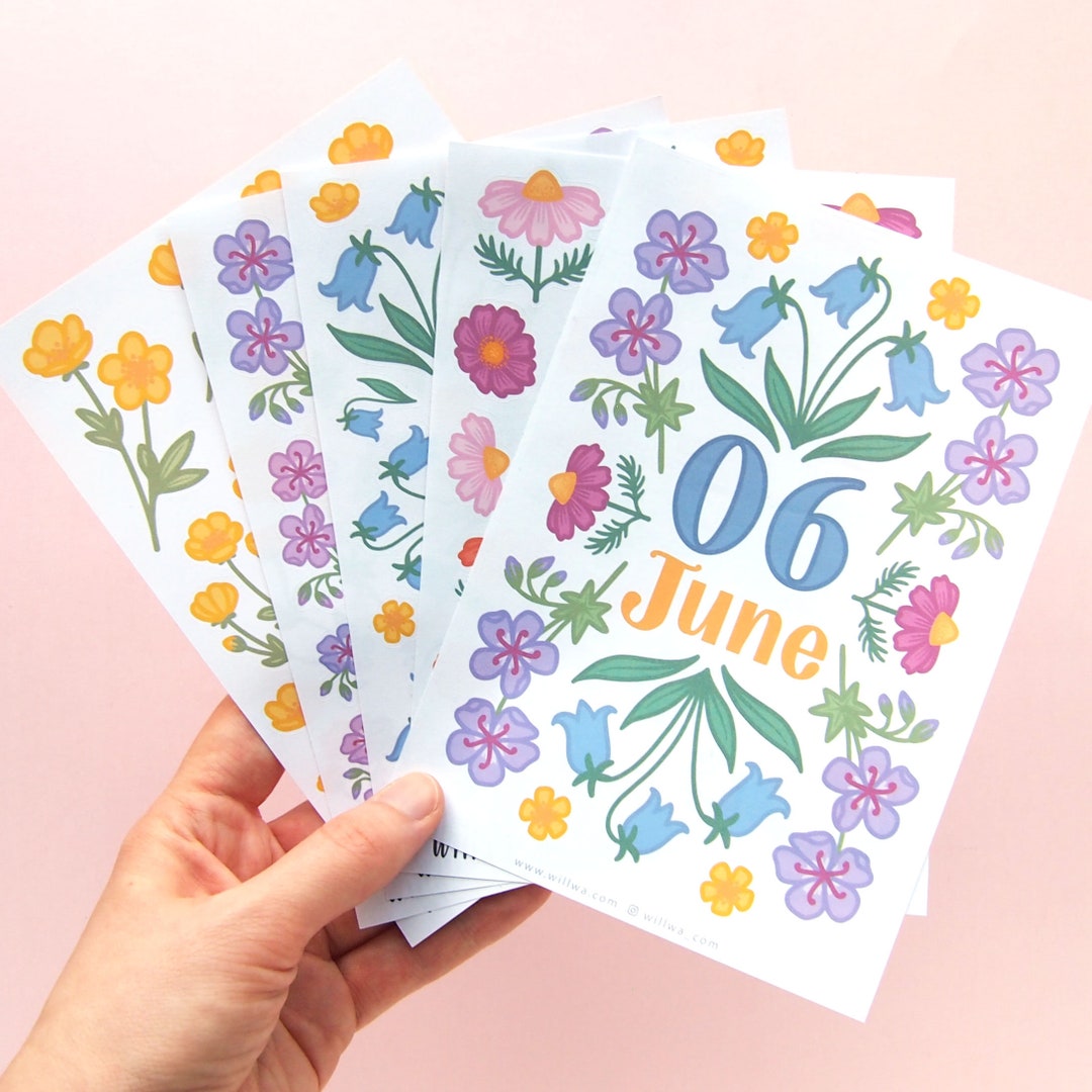 June Sticker Design June Flowers Sticker Bundle - Bujo Cover Illustration - Planner Sticker ...