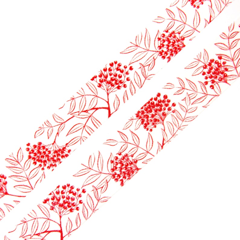 Red Rowan Berry 15 mm x 10 m washi tape Bloemen en natuurpatroon Red Berries masking tape Rowan Tree deco tape Zweeds ontwerp van Willwa afbeelding 3