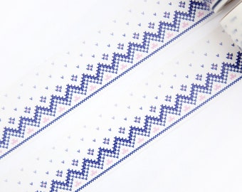 Knitted Border 30mm x 10m washi tape - Blue & Pink Knitted Pattern on a White Background - Cute Border for Planners - Swedish Design Willwa