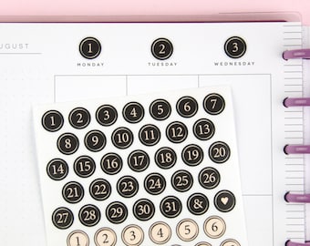 Typewriter Key Numbers Deco Stickers - Date Number Sticker Sheet - Black and Beige Circle Number Stickers - Bujo - Swedish Design by Willwa