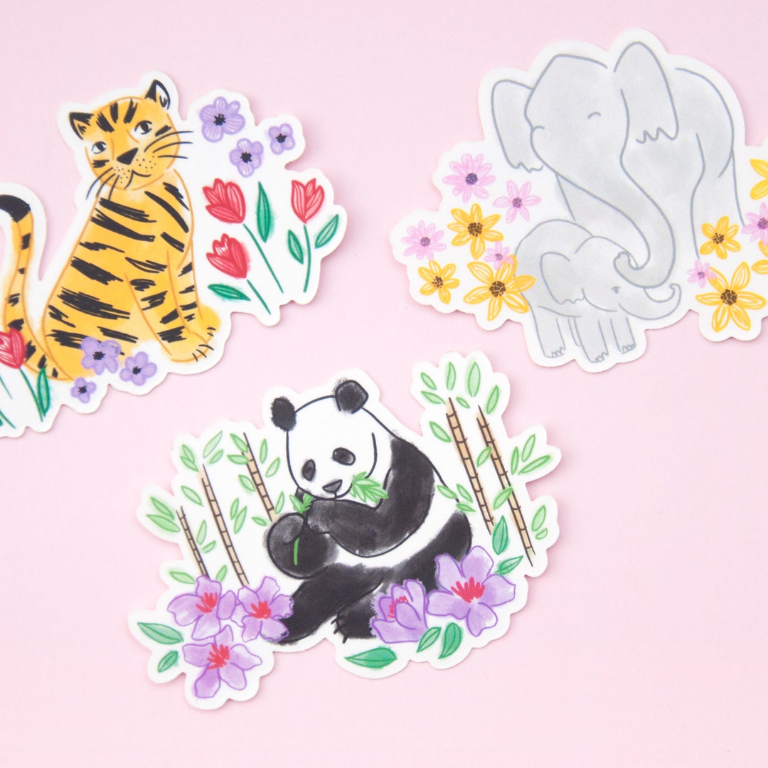Endangered Animals Stickers - Cute Panda Elephant and Tiger - Die Cut ...