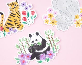 Endangered Animals Stickers - Cute Panda Elephant  and Tiger - Die cut Vinyl Stickers - Charity Stickers for WWF - Swedish Design by Willwa