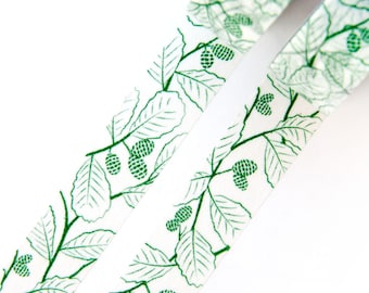 Green Alder Cones 15mm x 10m washi tape - Green Nature and Floral Pattern masking tape - Autumn Leaves Collection - Swedish Design by Willwa