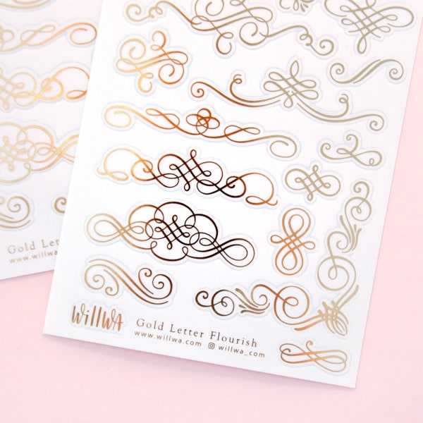 Gold Letter Flourish Deco Stickers - Beautiful Gold Foil Lettering Flourishes - Decorate your Planner and Bujo - Swedish Design by Willwa