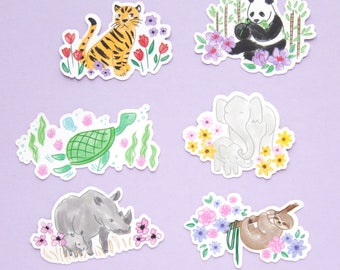 Endangered Animals Sticker Pack - Six Die cut Vinyl Stickers - Cute Hand drawn Animals - Charity Stickers for WWF - Swedish Design by Willwa