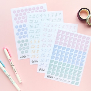 Pastel Color Date stickers - Functional Planner Stickers - Spring Color Dates Stickers - Date Dots & Corners - Swedish design by Willwa