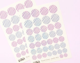 Pastel Lines Washi Dots Stickers - Deco Sticker Sheet - Pastel Circle Washi Stickers with Blue and Purple Lines - Swedish Design by Willwa