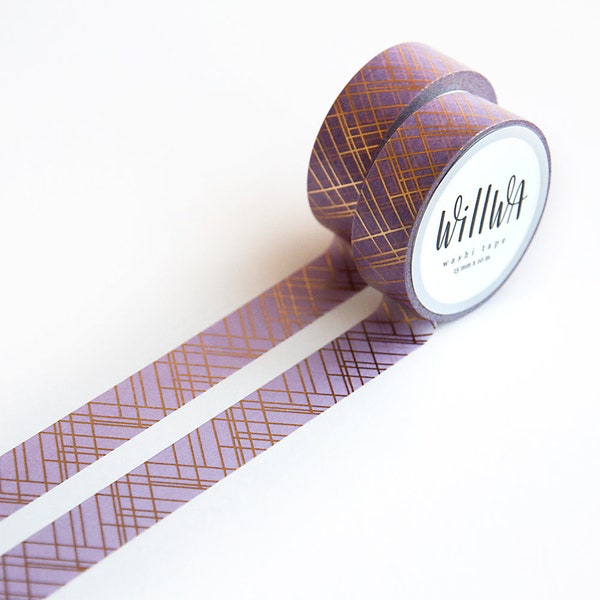 Sophisticated Lines Gold Foil and Purple Washi Tape 15mmx10m - Unique Washi Tape Gift for Creative Friend - Swedish Design by Willwa