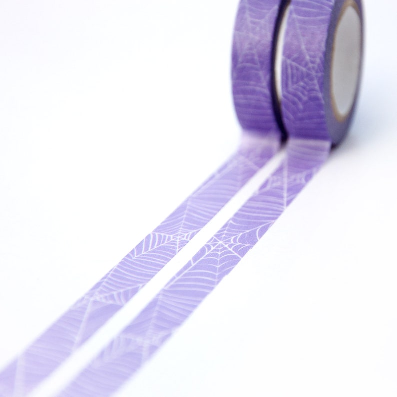 Spider Web washi tape 10mmx10m White Spider Web Threads on a Purple Background Halloween and Fall Collection Swedish Design by Willwa image 7