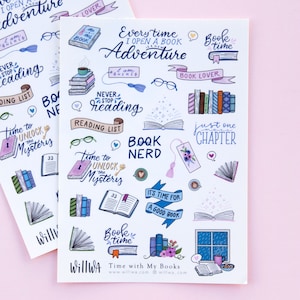 Time with My Books Deco Stickers - Book Lover Sticker Sheet - Hand Lettering and Cute Reading Quotes - Bookmarks - Swedish Design by Willwa